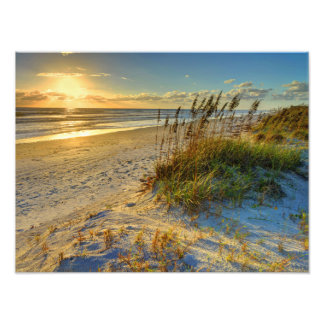 Sonnenaufgang über Sanddünen und Foto im Meer druc