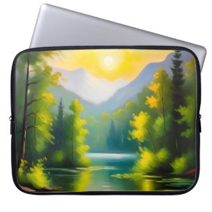 Sonnenaufgang über schneebedeckten Bergen und See Laptopschutzhülle