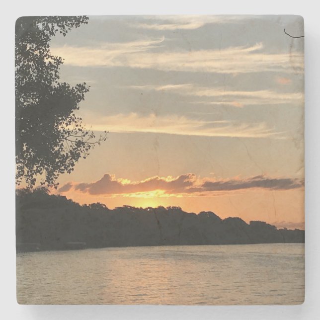 Sonnenaufgang über See Steinuntersetzer (Vorderseite)