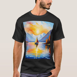 Sonnenaufgang über See und schneebedeckte Berge T-Shirt