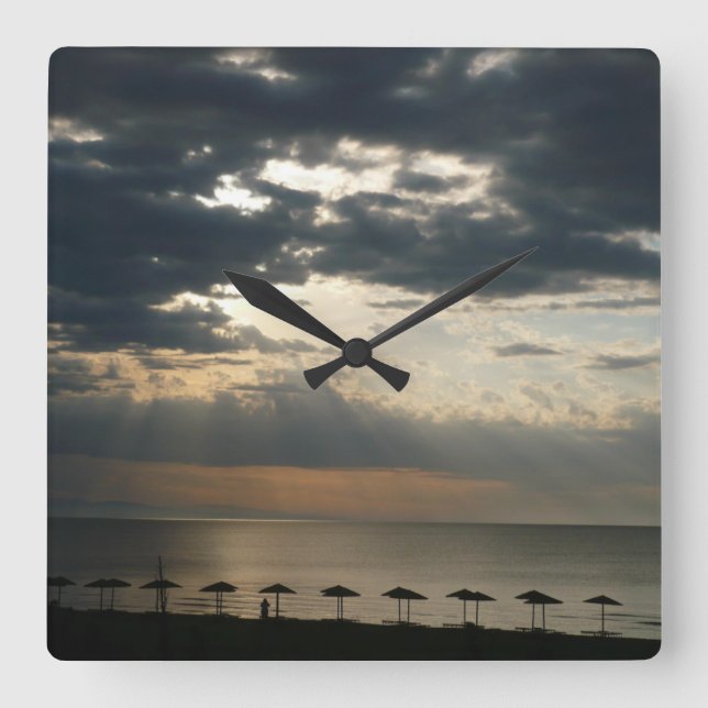 Sonnenaufgang über Strand in Griechenland Landscha Große Wanduhr (Vorderseite)