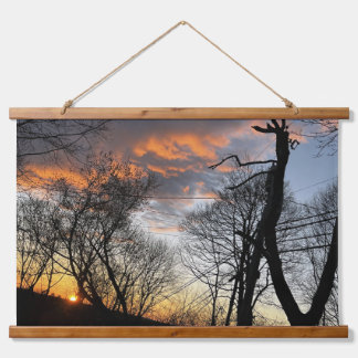 Sonnenaufgang  wandteppich mit holzrahmen
