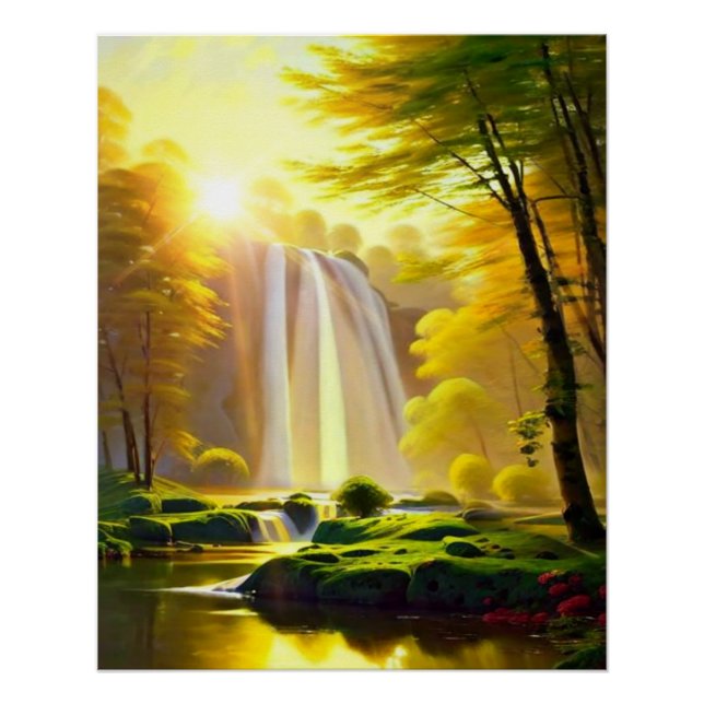 Sonnenaufgang Wasserfall Bäume Fluss. Schöne Lands Poster (Vorderseite)