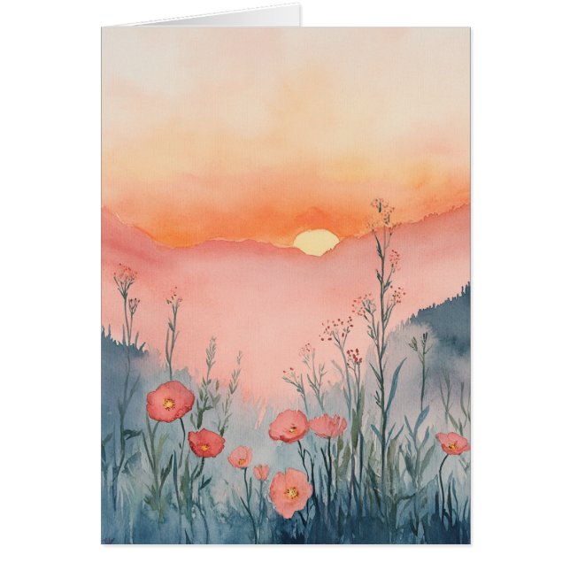 Sonnenaufgang Wildblume Grußkarte - Aquarellfarben (Vorne)