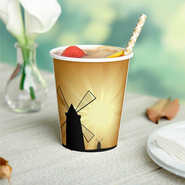 Sonnenaufgang Windmühlen Pappbecher (Von Creator hochgeladen)
