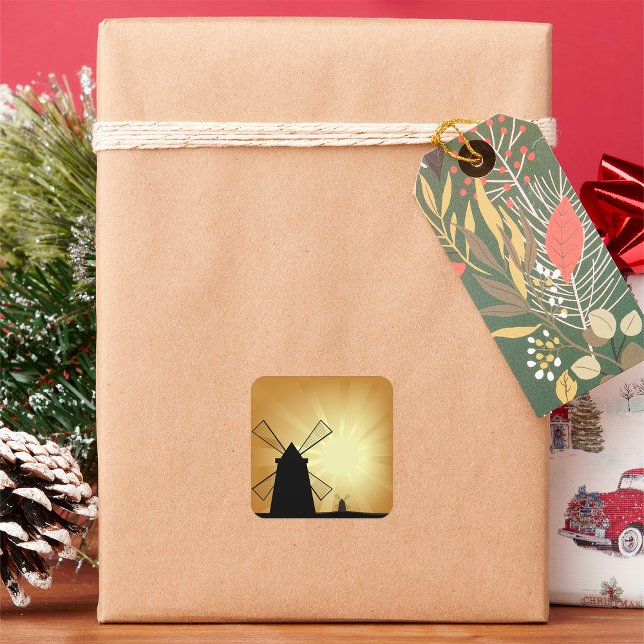 Sonnenaufgang Windmühlen Quadratischer Aufkleber (Von Creator hochgeladen)