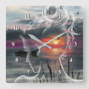 Sonnenaufgang Woman Clock Quadratische Wanduhr