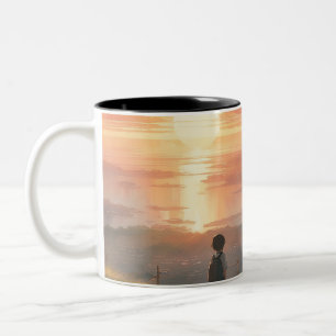 Sonnenaufgänge und Sonnenuntergänge, das alltäglic Zweifarbige Tasse