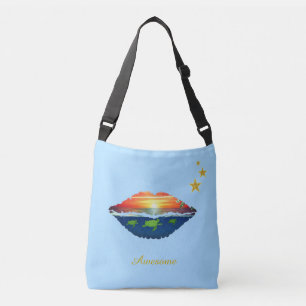 Sonnenaufgangslippen, Sterne und Kalligraphie auf Tragetaschen Mit Langen Trägern