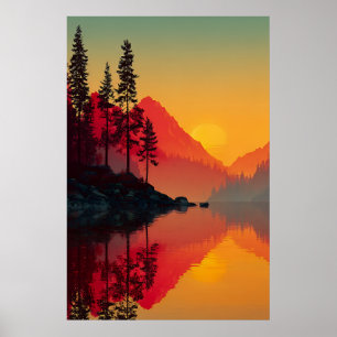 Sonnenaufgangsreflexion Alpensee Bergsilhouette Poster