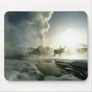 Sonnenaufgangssilhouette eines Elchs am Castle Gey Mousepad