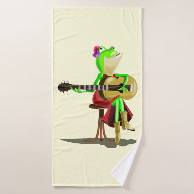 Sonnenbad Handtuch mit Frosch spielen Gitarre Badehandtuch (Badehandtuch)
