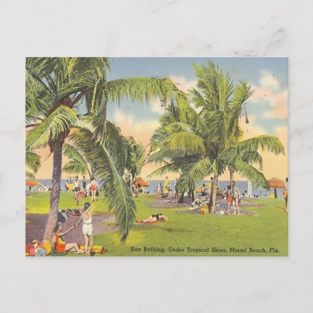 Sonnenbad, tropischer Himmel, Miami Beach, Florida Postkarte (Vorderseite)