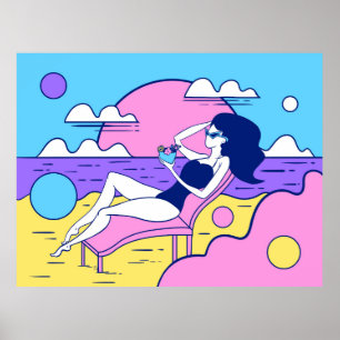 Sonnenbäder am Strand mit einem Cocktail in der Ha Poster