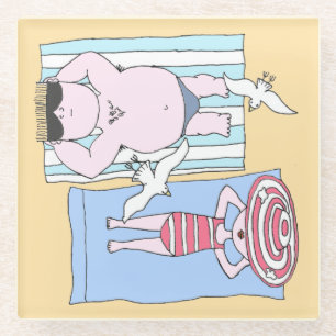 Sonnenbader bei Beach Hand Drawn Art Glasuntersetzer