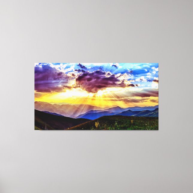 Sonnenbänke Berge Foto Stretched Canvas Print Leinwanddruck (Vorderseite)
