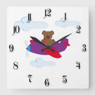 Sonnenbär mit Flugzeug Quadratische Wanduhr