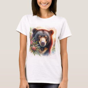 Sonnenbär-Wasserfarben-Illustration T-Shirt mit fl