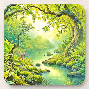 Sonnenbeleuchtete Waldlandschaft Getränkeuntersetzer