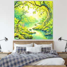 Sonnenbeleuchtete Waldlandschaft Leinwanddruck