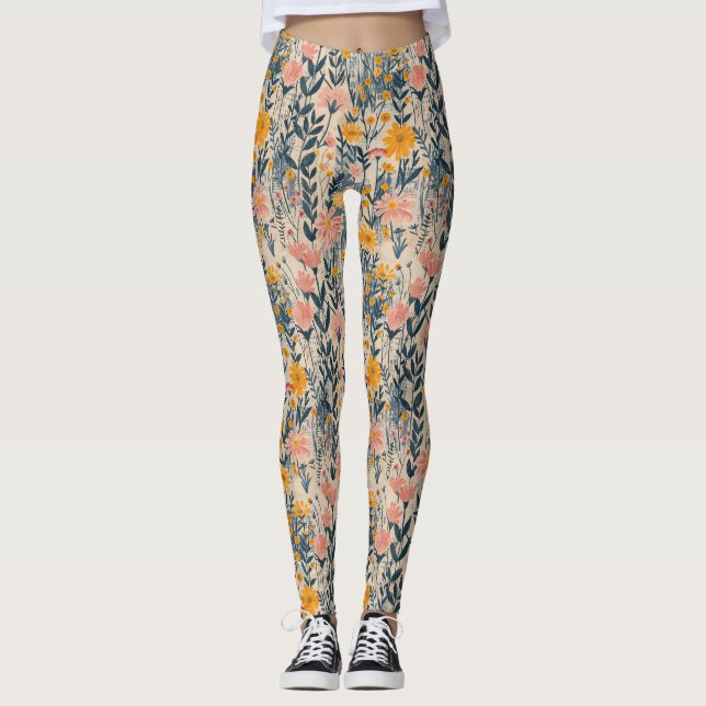 Sonnenbeleuchtete Wiese Rustikale Flora Leggings (Vorderseite)