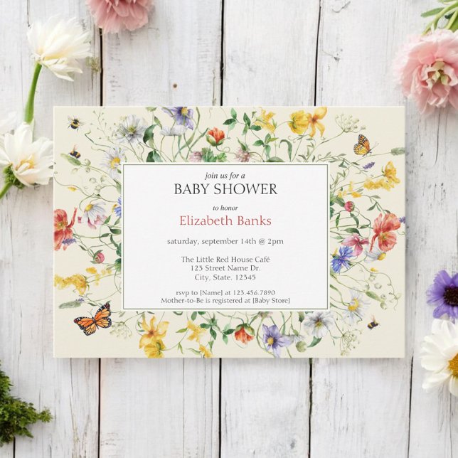 Sonnenbeleuchtete Wildblumen, Bienen und Schmetter Einladung (Von Creator hochgeladen)