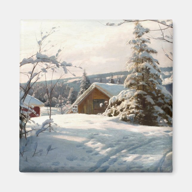 Sonnenbeleuchtete Winterlandschaft von Peder Mork  Magnet (Vorne)
