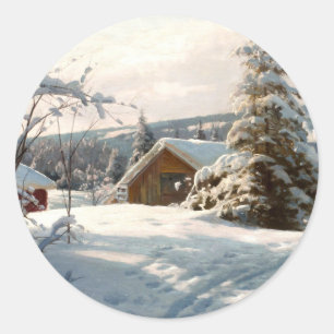 Sonnenbeleuchtete Winterlandschaft von Peder Mork Runder Aufkleber