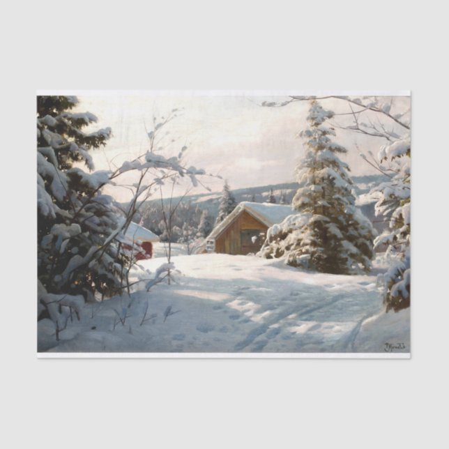 Sonnenbeleuchtete Winterlandschaft von Peder Mork  Seidenpapier (Vorderseite)