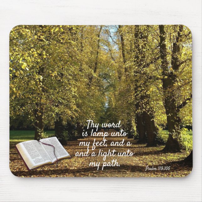 Sonnenbeleuchteter Herbstweg und Bibel Mousepad (Vorne)