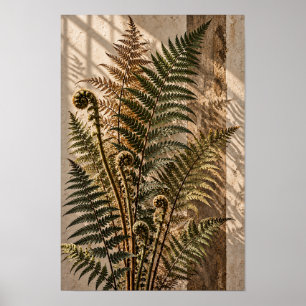 Sonnenbeschienene Farnwedel Botanische Wandkunst Poster