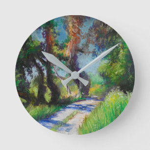 Sonnenbeschienene Olivenhaide-Pastell-Landschaft Runde Wanduhr