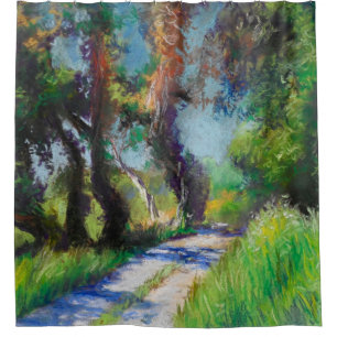 Sonnenbeschienene Olivenhaine-Pastell-Landschaft Duschvorhang