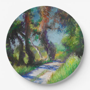 Sonnenbeschienene Olivenhaine-Pastell-Landschaft Pappteller