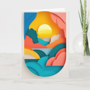 Sonnenbeschienene Papiersilhouette-Landschaft Karte