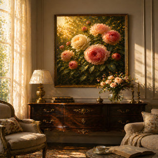 Sonnenbeschienene Rosen-Ölgemälde – Vintage-Blumen Poster