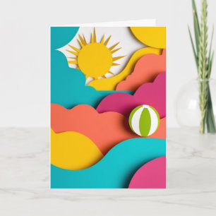 Sonnenbeschienene Strandball-Collage Karte