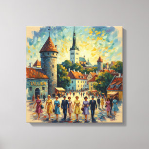 Sonnenbeschienener alter Stadttplatz von Tallinn a Leinwanddruck
