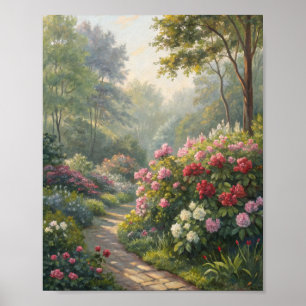Sonnenbeschienener Frühlingsgartenweg-Ölgemälde Poster