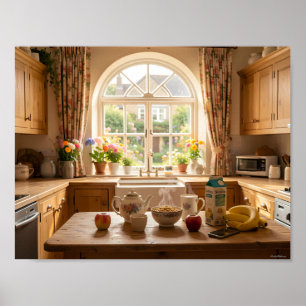 Sonnenbeschienenes Cottage-Küchen-Frühstücksposter Poster