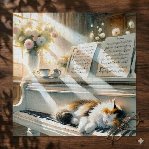 Sonnenbeschienenes Klavier Katzen Cottagecore Trau Puzzle