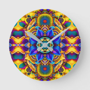 Sonnenblauer Akzent-Mandala Runde Wanduhr