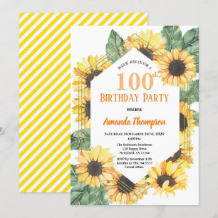 Sonnenblume 100. Geburtstagsfeier Frauen Einladung