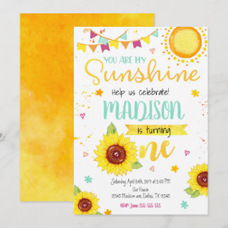 Sonnenblume 1. Geburtstag Einladung eines Mädchens