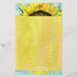 Sonnenblume 4 Wasserfarben Personalisiert Stationä Briefpapier