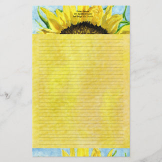 Sonnenblume 4 Wasserfarben Personalisiert Stationä Briefpapier