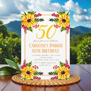 Sonnenblume 50. Geburtstag Gelbes Blütenerwachsen Einladung