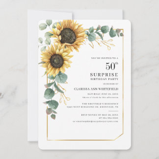 Sonnenblume 50. Geburtstagsparty Eukalyptus Einfac Einladung