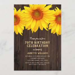 Sonnenblume 70. Geburtstagsparty Rustikales Holz Einladung