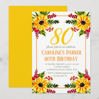 Sonnenblume 80. Geburtstag Gelbes Blütenerwachsen Einladung